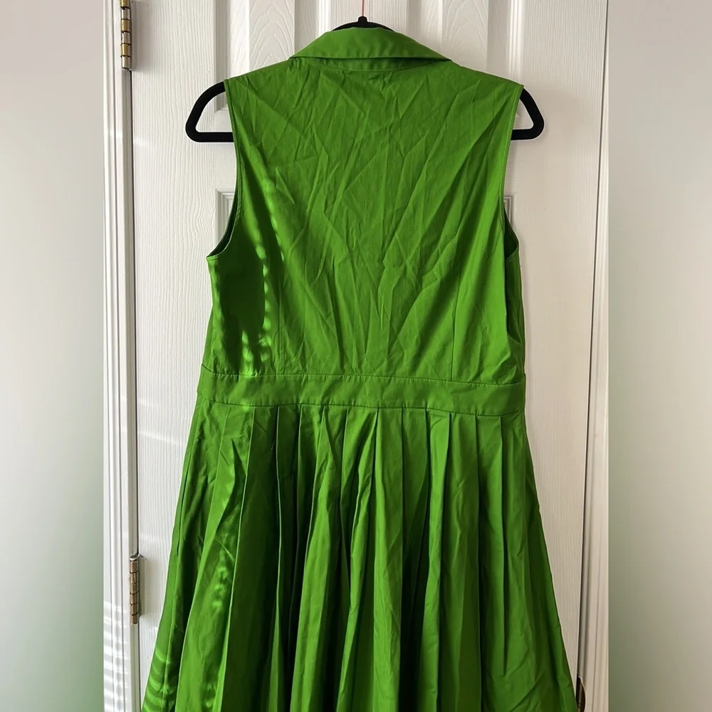 Michael Kors Collection Green Sleeveless Pleated Poplin Midi Shirt Dress 12 - Picture 13 of 14